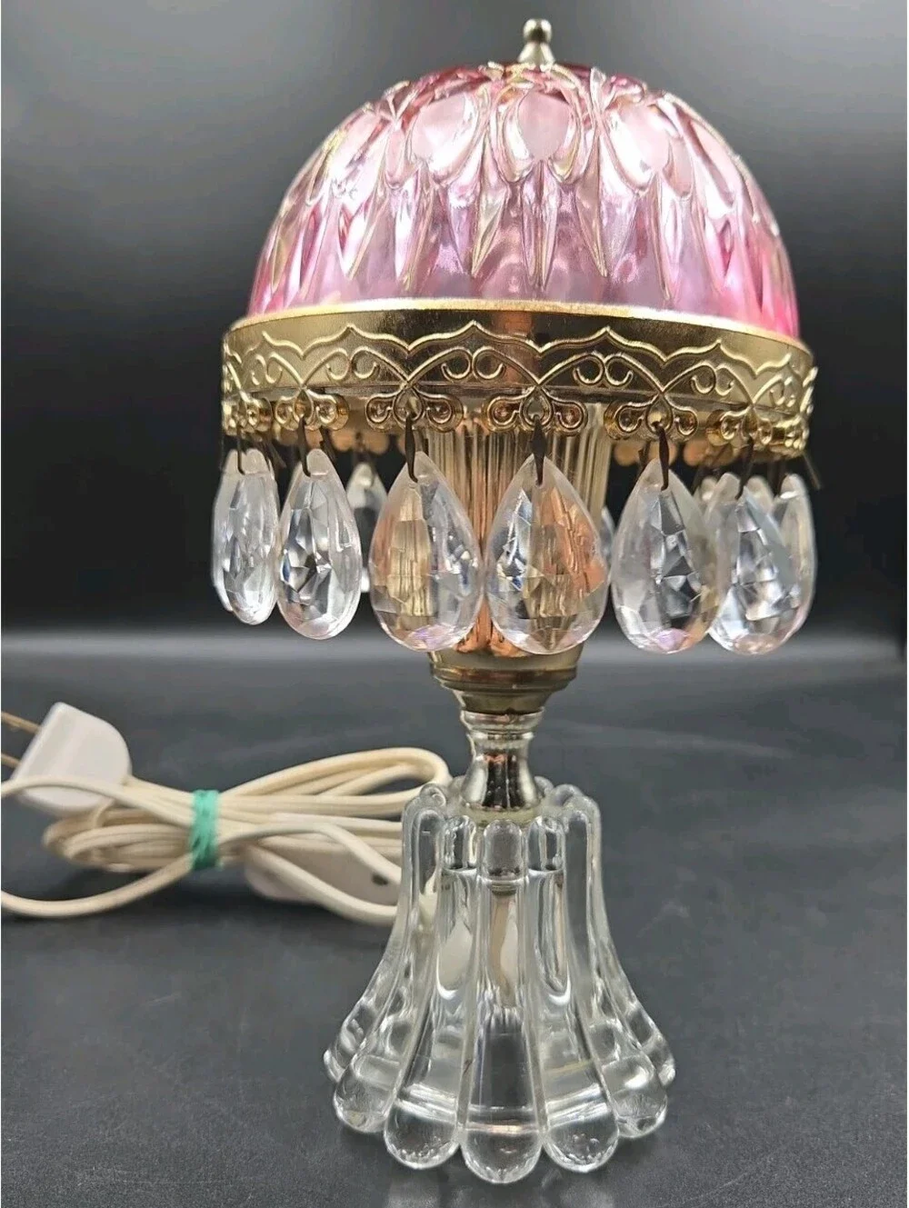 Vintage Michelotti Pink Cranberry Glass Prism Boudoir Princess Lamp Holland 9